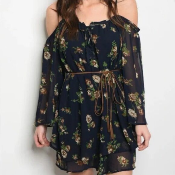 Purple Snow Womens Floral Cold Shoulder Mini Dress  Medium - NO BELT! - Picture 1 of 11